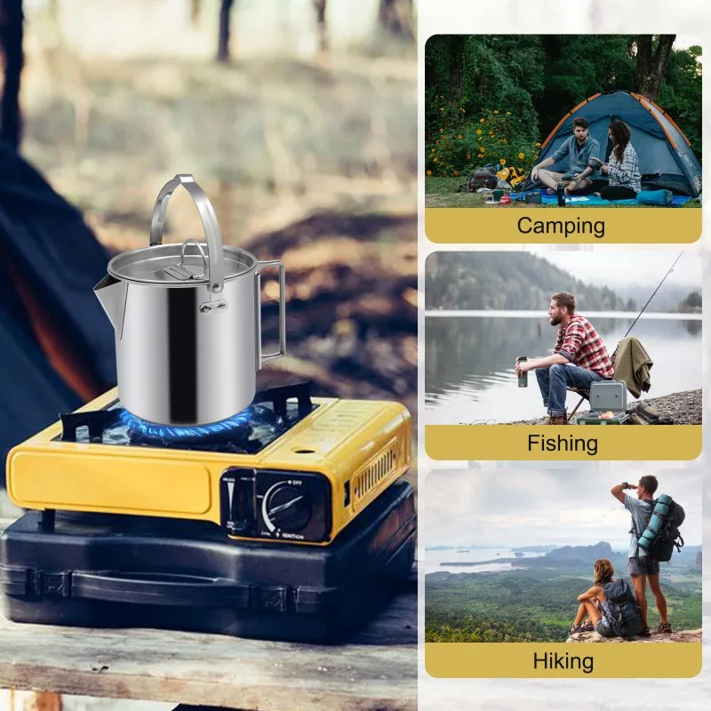 Camping Tea Kettle Portable 1.2L Coffee Pot Outdoors Camping Pot with Handles and With Lids for Hiking Picnic