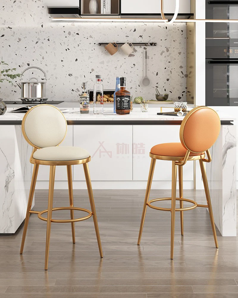 

Nordic Light Luxury Ins Bar Domestic Backrest Golden Stainless Steel High Stool Modern Simple And Fashionable Bar Chair