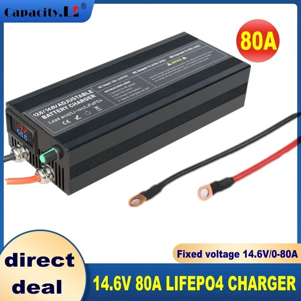 12V100A Car Powerful Battery Charger 60a 80A Lithium LiFePO4 Charger Batteries12.6V14.6V 20A 50a Fast High Adapte Display