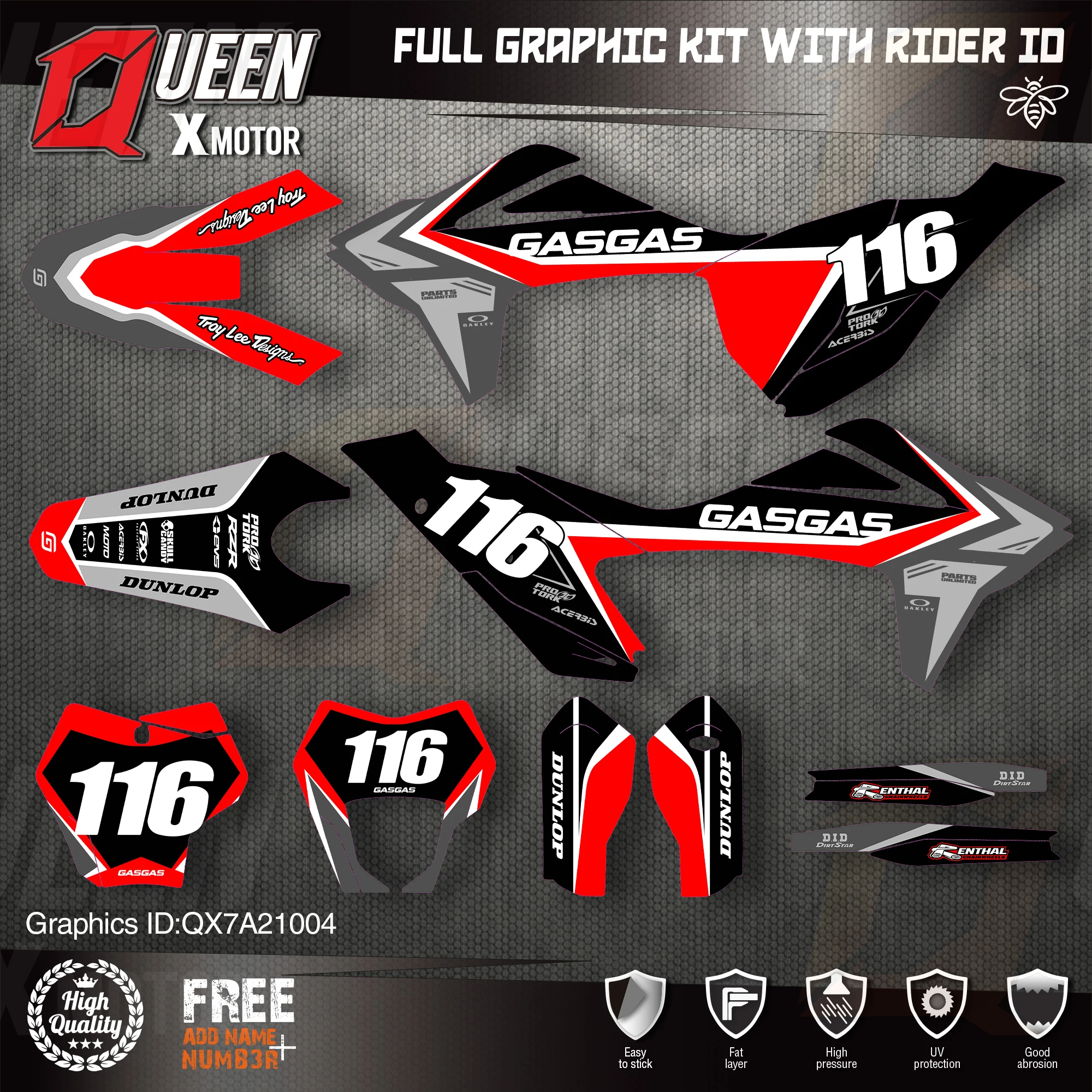 

QUEEN X MOTOR Custom Team Graphics Backgrounds Decals 3M Stickers Kit For GASGAS 2021 2022 2023 EC MC 004