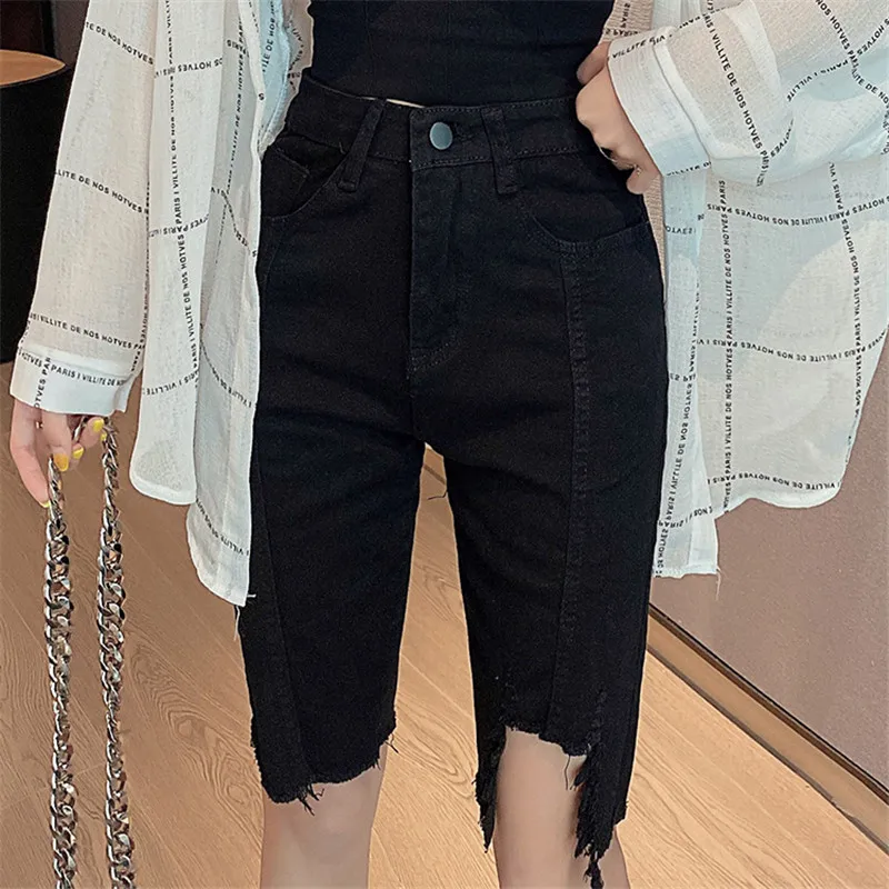 Women Summer Solid Skinny Jeans Shorts Y2K Korean High Waist Blue Hole Denim Shorts Black Washed Short Pants Female Ropa Mujer lululemon shorts