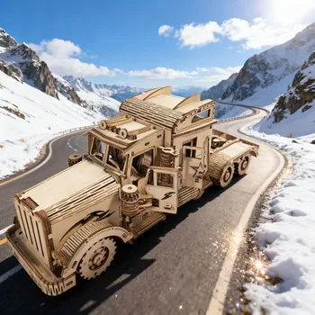 Wooden Semi-Trailer Truck Puzzle – DIY Hand-Assembled Model 1