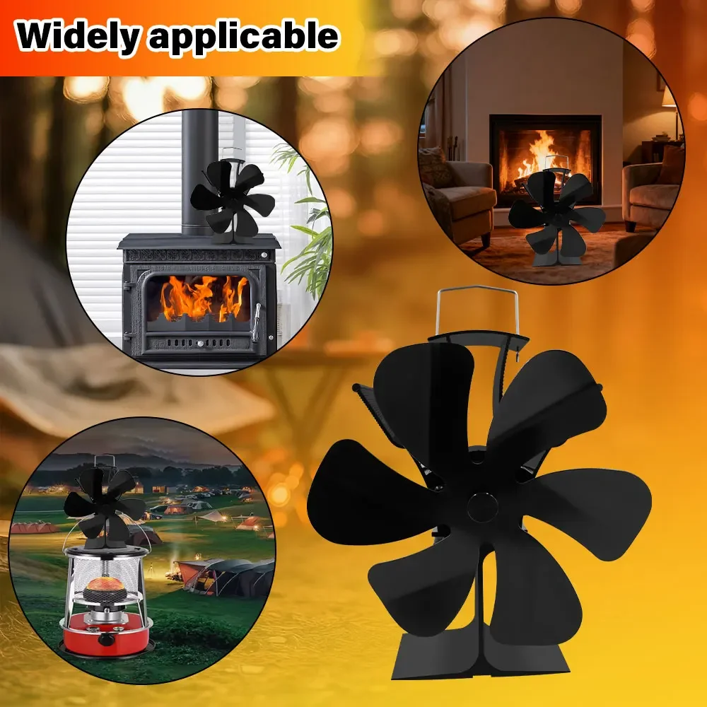 6-Blade Heat Powered Stove Fan for Wood Log Burner Fireplace Quiet Environmental Heater Tool Efficient Heat Distribution