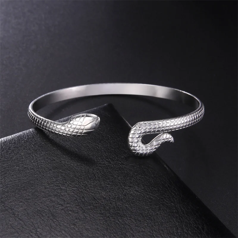 Snake Bangles for Women Men Luxury Stainless Steel Animal Snake Cuff Bracelets Adjustable Gothic Party Jewelry Gift Accessories 4