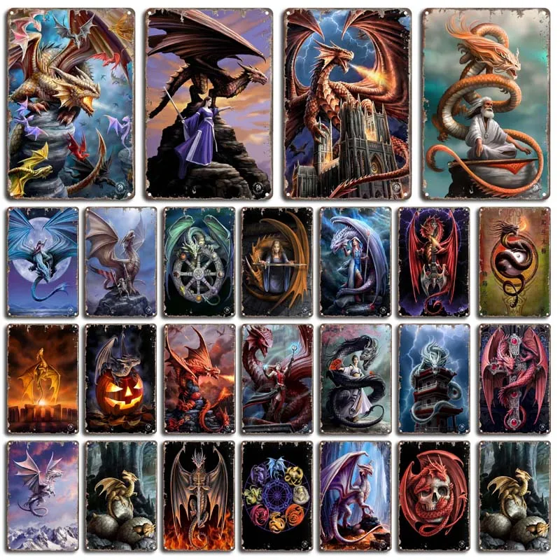 Vint Age Of Dragons Metal Wall Art Metal Tin Sign Vintage Home Decor Bar Garage Game Room Decor Poster Retro House Decoration