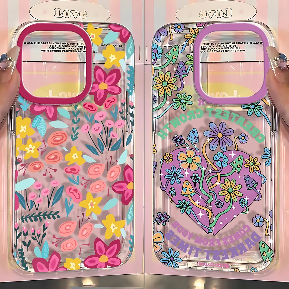 Coque de téléphone colorée à fleurs étranges, étui arrière Transparent en TPU pour iPhone 16 16e Mini Pro Max X XR XSMax 7 8 Plus