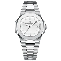 Luxury Men's Waterproof Luminous Leather Sports Square Wristwatch (Silver White S)