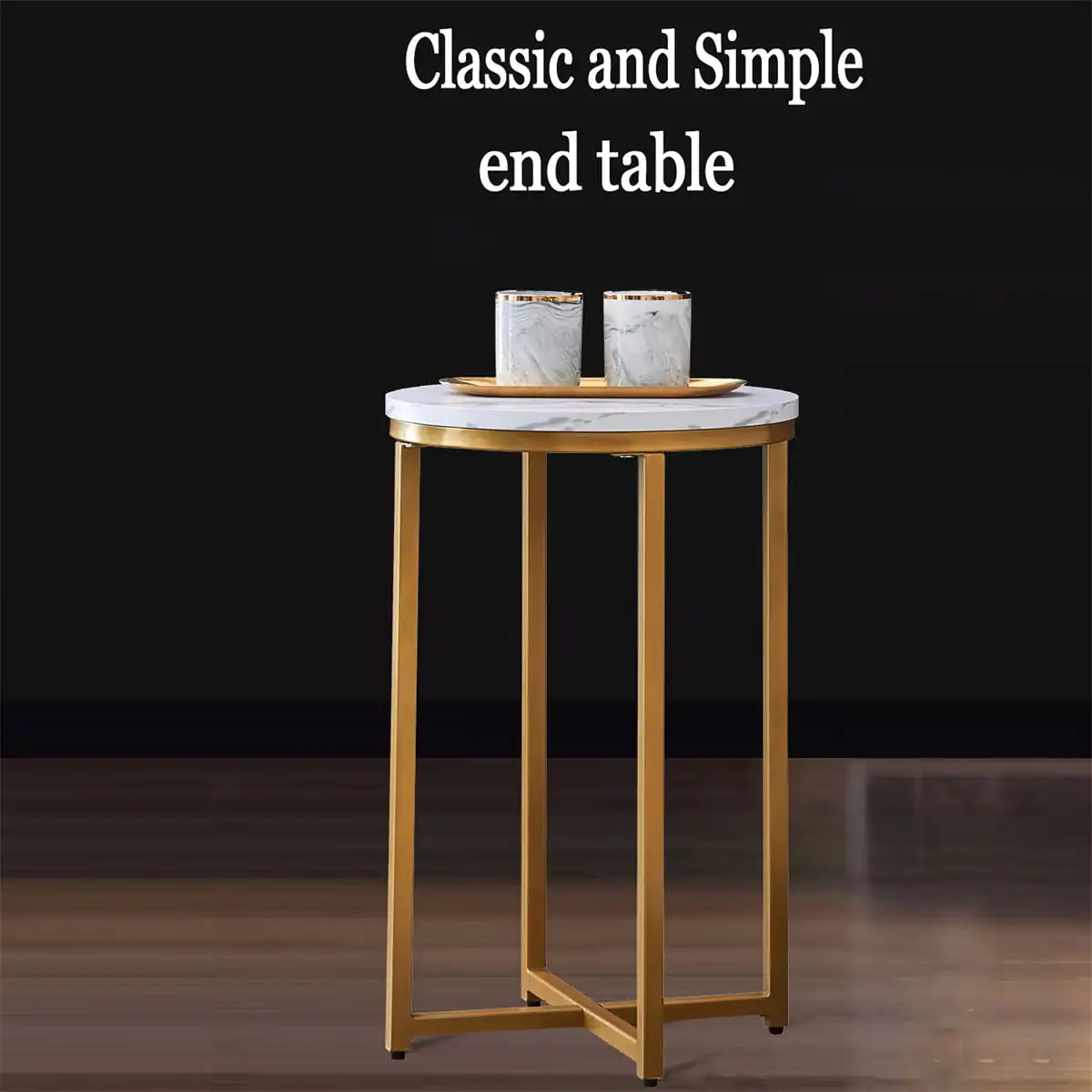 

Hommoo Gold/White High Load-bearing Strong Stable and Durable Round Side Table