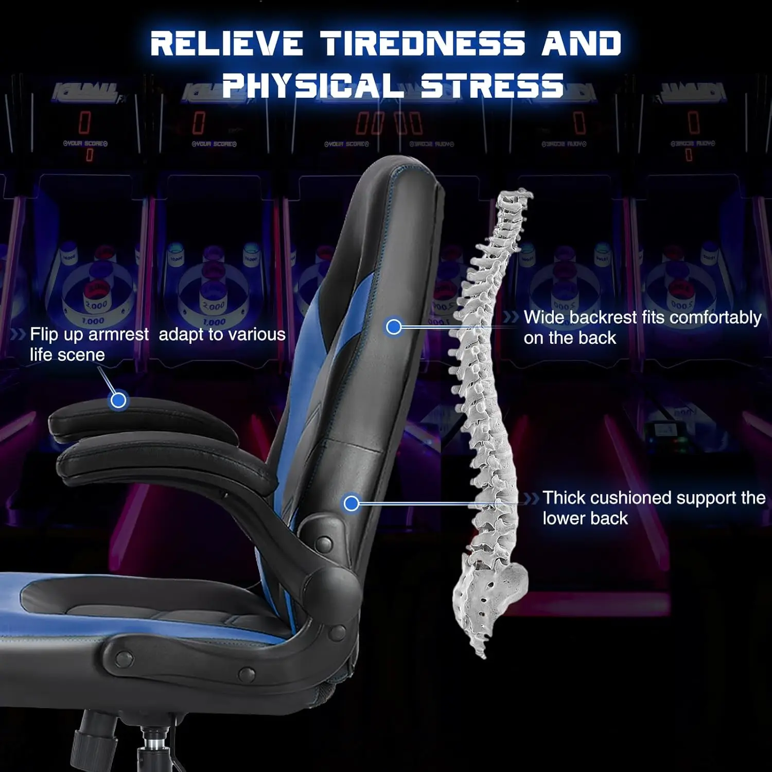 Ergonomic Computer Gaming Chair - Home Office Desk with PU Leather Lumbar Support, Height Adjustable Big and Tall Video Game 4