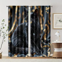 2pcs, Creative Curtains Moire Cat Machine Washable (without rod) Outdoor Decorations for Bedroom Living Room Window Treatment 2