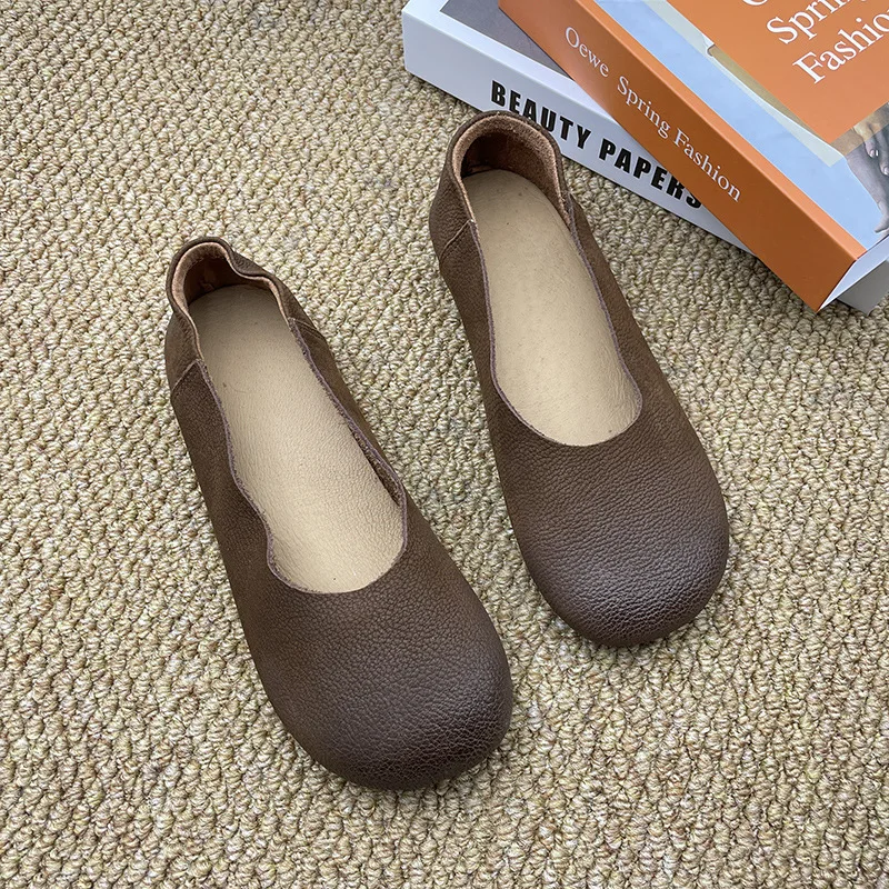 ALA  Rising|SH01 Soft Genuine Leather Summer Flat Shoes For Women Comfortable Good Wear Female Vintage Shoes 2024