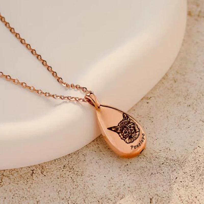 Personalized Urn Necklace Memorial Jewelry Urns for Cat/Dogs Pet Loss Gifts Pet Photo Custom Stainless Steel Pet Necklace 4