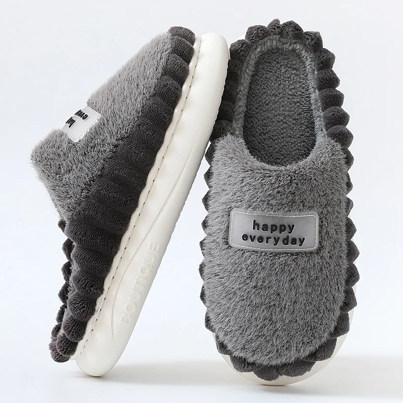

Home Slippers Men Plus Size Plush Winter Warm Soft Slippers Male Stripe Indoor Slippers Fashion Trend House Shoe Solid EVA