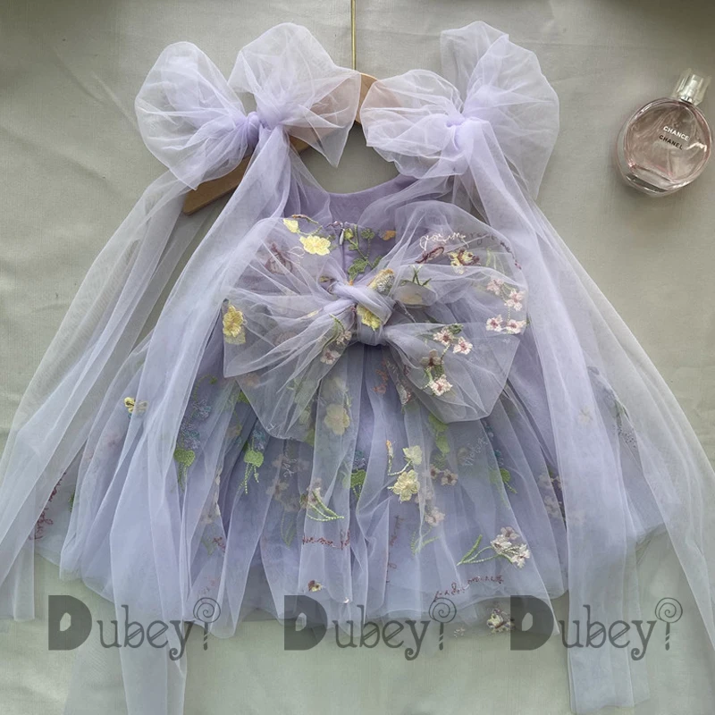 Baby Floral Bow Sleeveless Summer Dress - Embroidered Ballerina Tutu Outfit