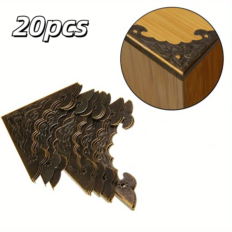 Furniture Corner Protector Antique Jewelry Box Corner Foot Wooden Case Corner Protector Bronze Tone Flower Pattern Carved Metal Crafts 20PCS