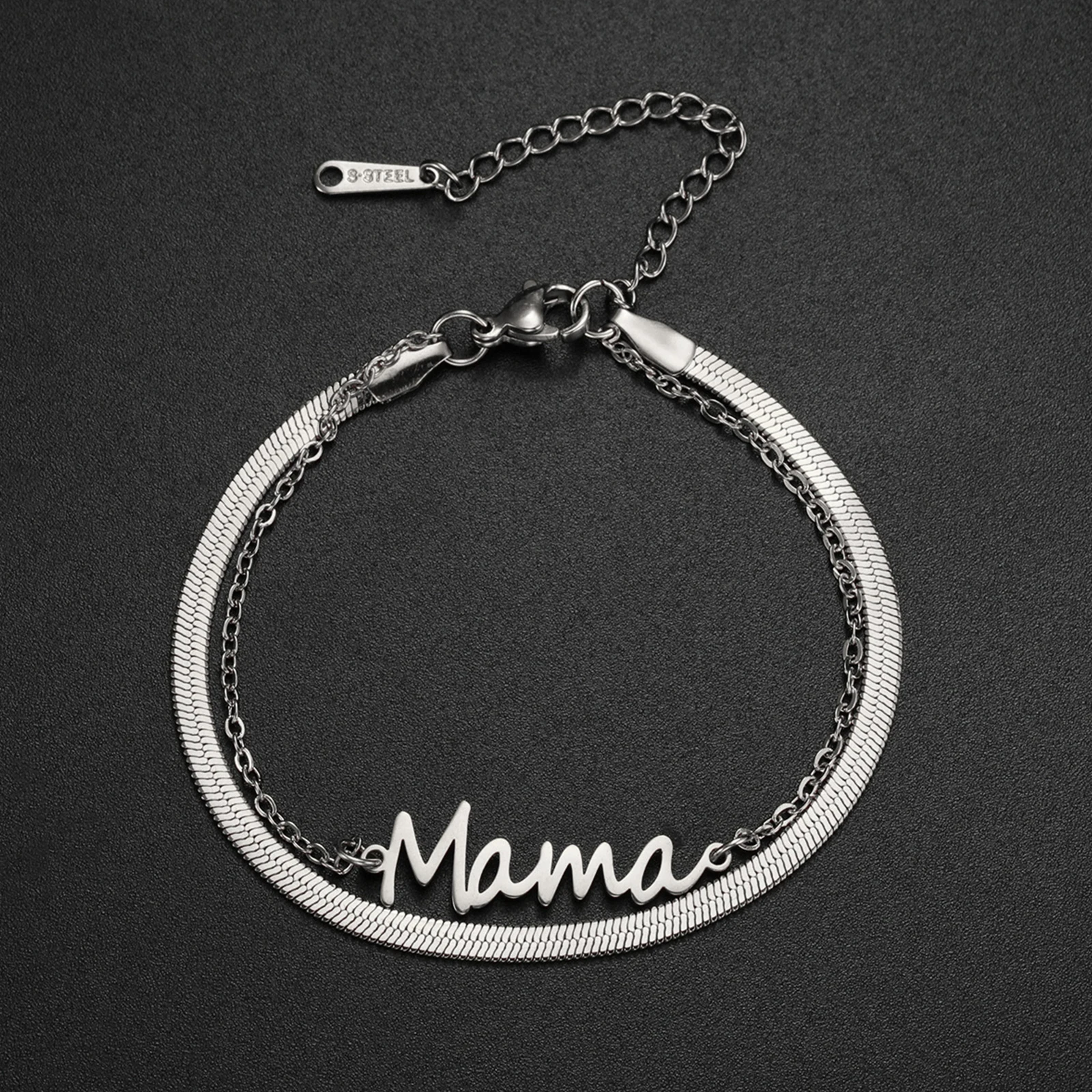 Bracelet en acier inoxydable doré "Mama" pour la fête des mères 5