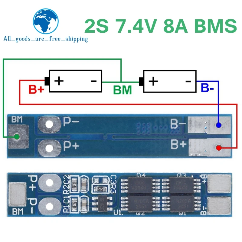 TZT 2S 7,4 V 8 A Li-Ion 18650 Lithium-Batterie-Ladegerät-Schutzplatine 8,4 V Überstrom-Überladungs-/Überentladungsschutz