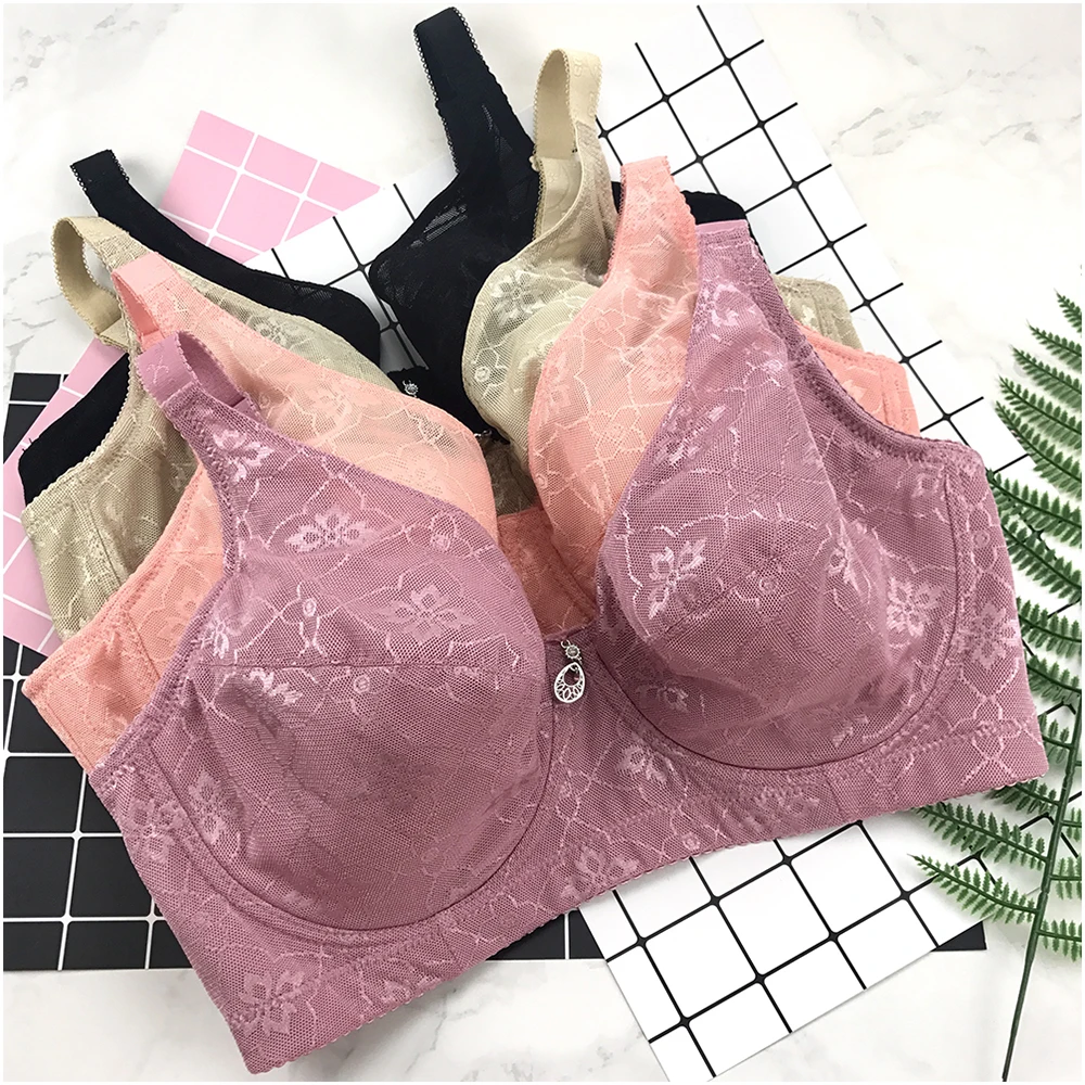 Full Cup Thin Underwear Bra Plus Size Adjustable Lace Women Bra Breast  Cover F Cup Large Size Bras (Bands Size : 120F, Color : Khaki)