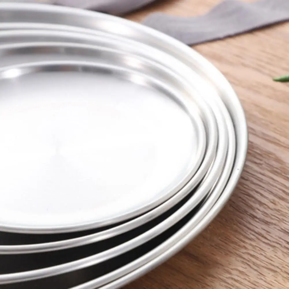 14/17/20/23/26cm Stainless Steel Matte Round Dining Plate Tableware Dessert Pizza Dish Fruit Tray Round Shape Meat Dinnerware