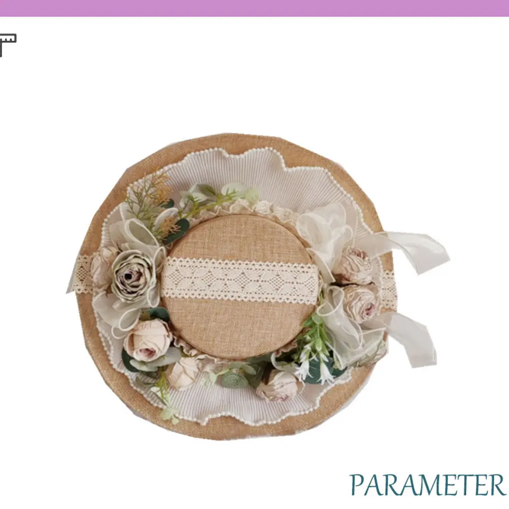 

Children Hat Cute Rose Ribbon Lace Flat Hat Summer Outdoor Little Girl Sun Protection Pastoral Style Wide Brimmed New Lolita Cap