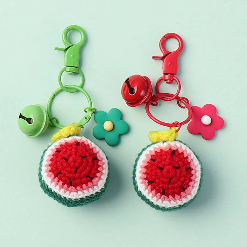 

Cute Fruit Keychain Pendant Watermelon Crochet Yarn Key Chain Holder Car Backpack Hanging Keyring Gift for Couple Friend Family