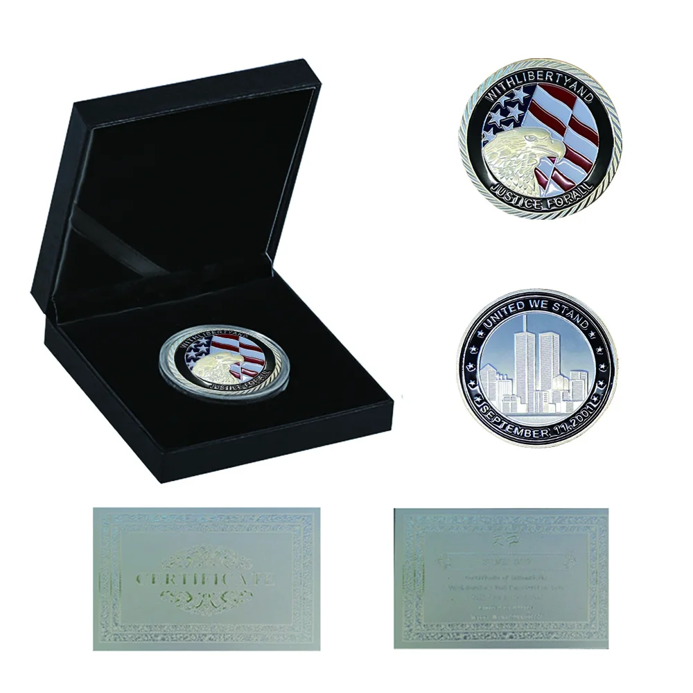 

September 11 2001 Silver Coin With Liberty And Justice Forall God Bless United States Challenge Coin Metal Gifts W/ Luxury Box