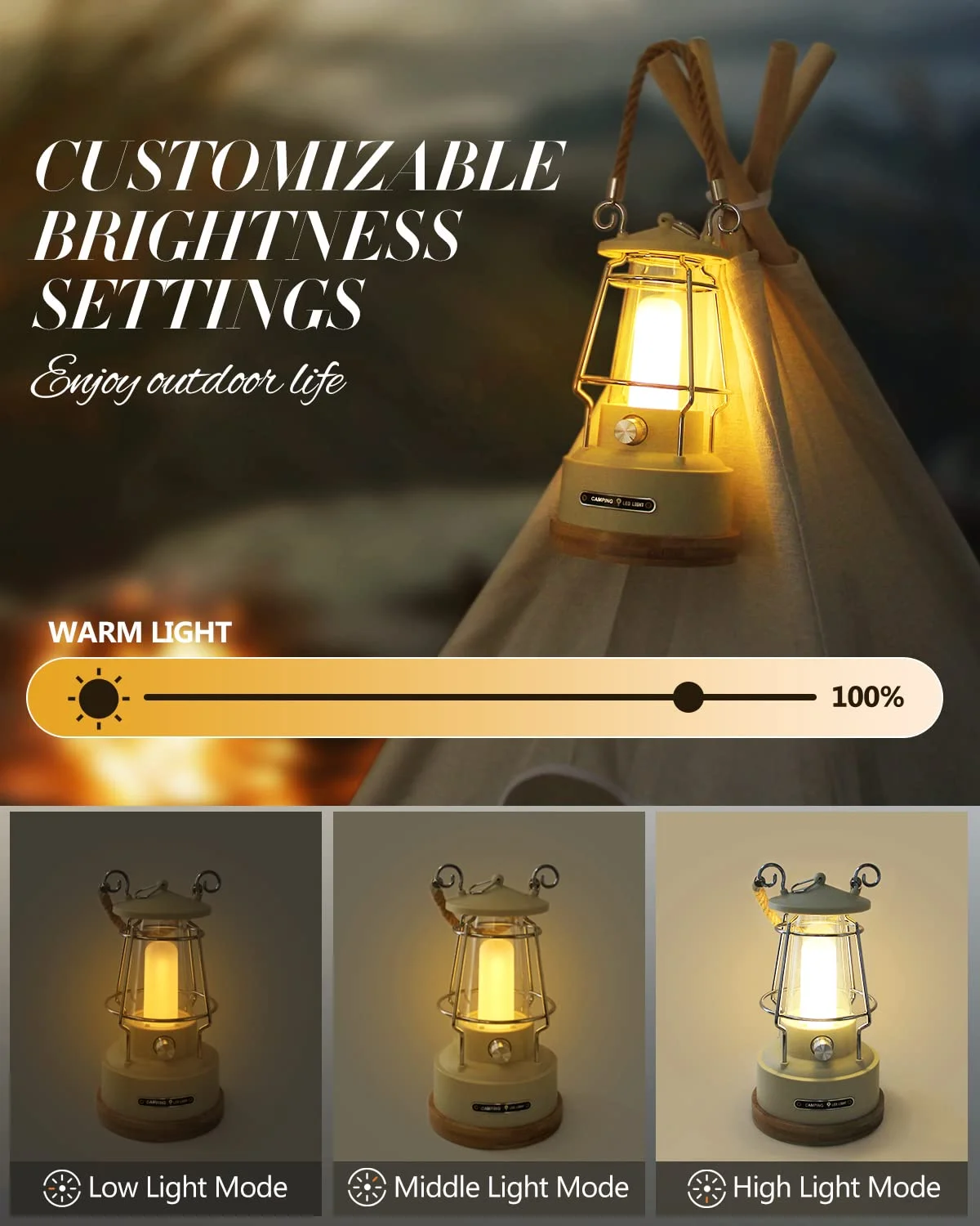 Camping Lantern Rechargeable, Dimmable LED Vintage Lanterns