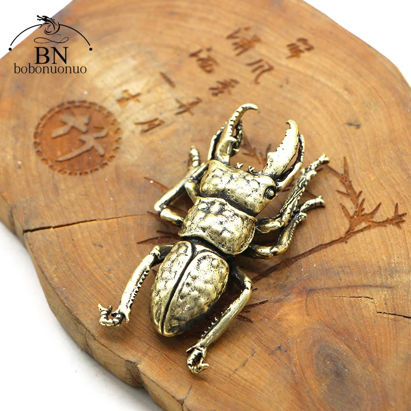 Antique Bronze Beetles Miniature Figurine Small Desk Decorations Vintage Copper Insect Tea Pets Ornament Home Decor Accessories animal ornaments