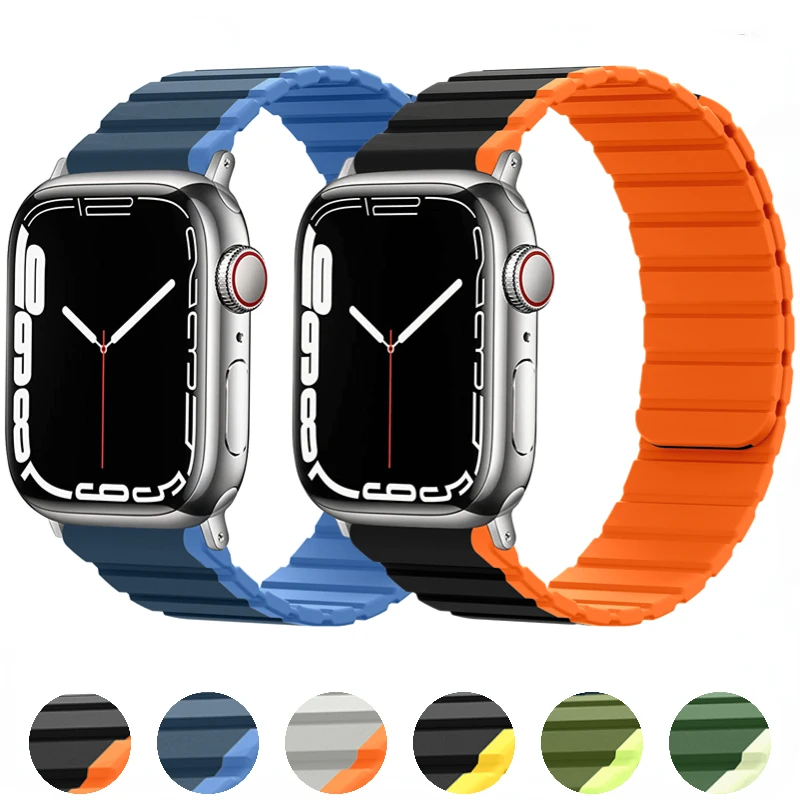 

Silicone magnetic strap for Apple watch Ultra 49mm 8 7 45mm 41mm adjustment bracelet band for iWatch 6 5 4 3 2 SE 44mm 42mm 40mm