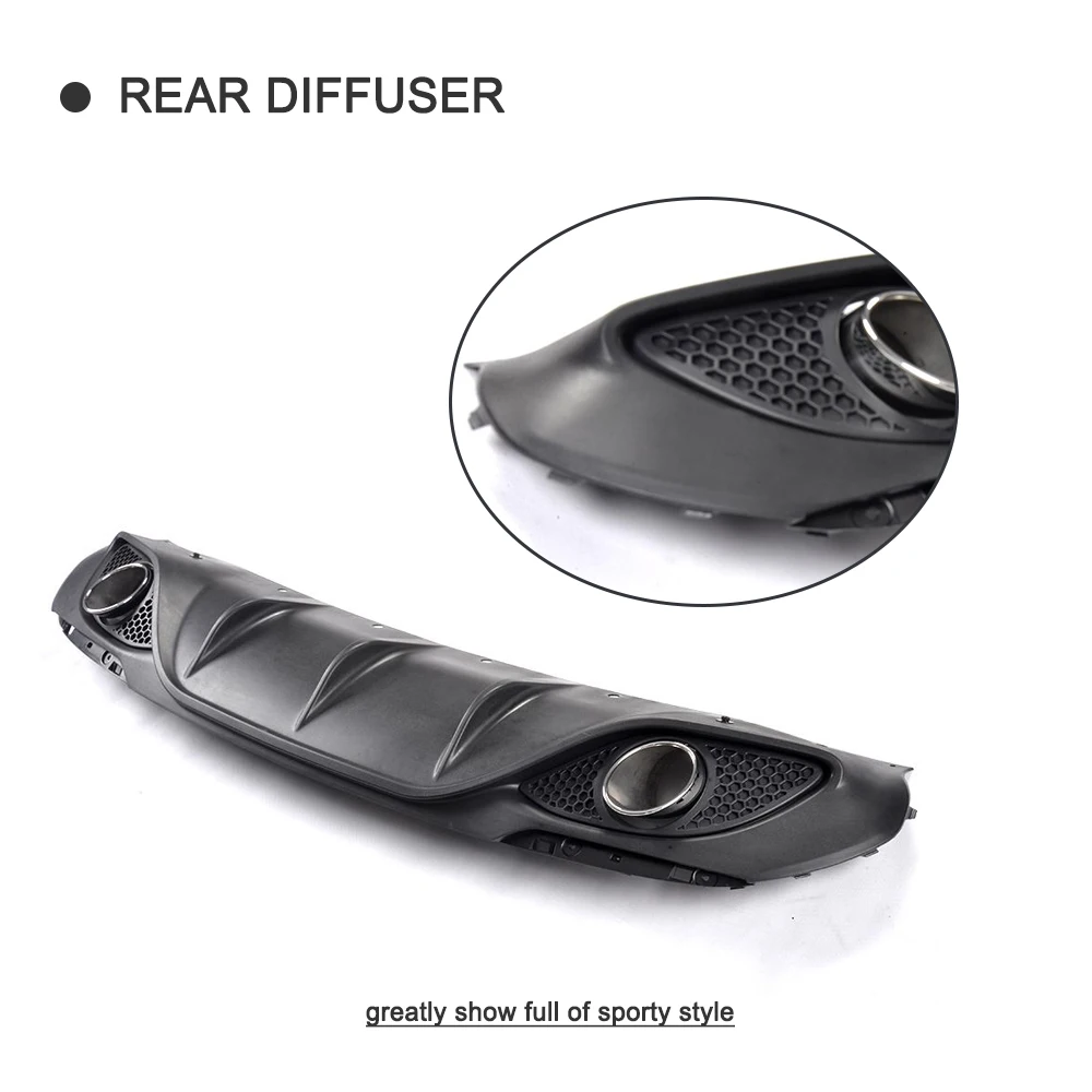 Black PP car rear bumper lip diffuser spoiler with exhaust tips for Alfa Romeo Giulia Sedan 4 Door Quadrifoglio TI