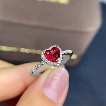Classic Silver Heart Engagement Ring – White & Red CZ Wedding Jewelry