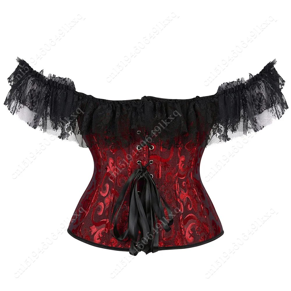 Corset for Women Black Lace Corset Top With Sleeves Victorian Corset Plus Size Sexy Lingerie