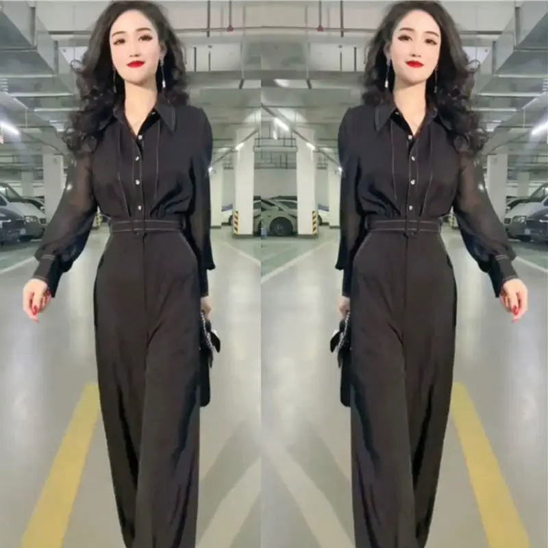 

Woman Vintage Rompers Female Casual Long Sleeve High Waist Wide Leg Playsuits Jumpsuit Ladies Streetwear Overalls Jumpsuits G256