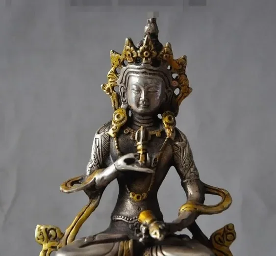 YM  308  Old Tibet Buddhism Gilt Silver Vajrasattva Tara Goddess Kwan-yin Buddha Statue 2