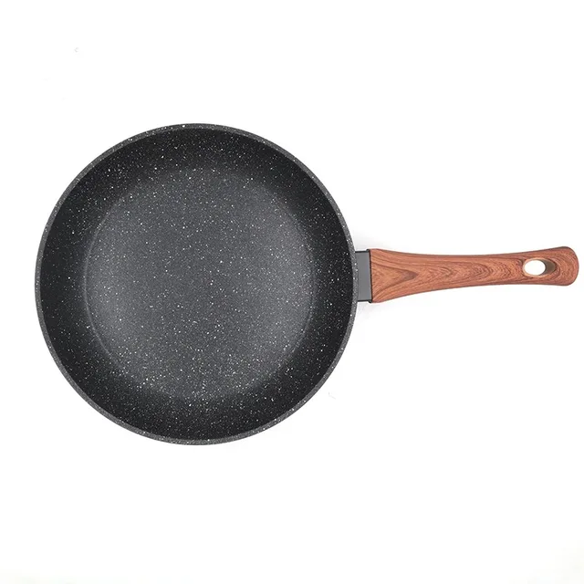 Master Star-Wooden Soft Touch Handle Pans, Black Granite Coating, Teflon Frier Induction Cooker, Non-stick Set,20/24/28cm 6