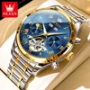 OLEVS 7005 Men All Automatic Watch HD Hollow Brand Luxury Mechanical Movement Watch Roman Scale Moonphase Waterproof Men Watch