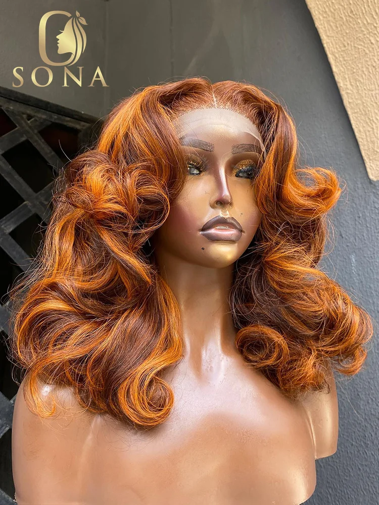 Body Wave Ginger Orange Brown Highlight 13x6 Lace Front Wigs Colored Wig 13x4 Transparent Lace Frontal Wigs Glueless Human Hair