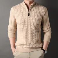 Plus Size 4XL Cashmere Sweaters Men Jumpers Standing Neck Half Height Zipper Long Sleeve Pullovers Fit Male Woolen Knit Jumpers 1