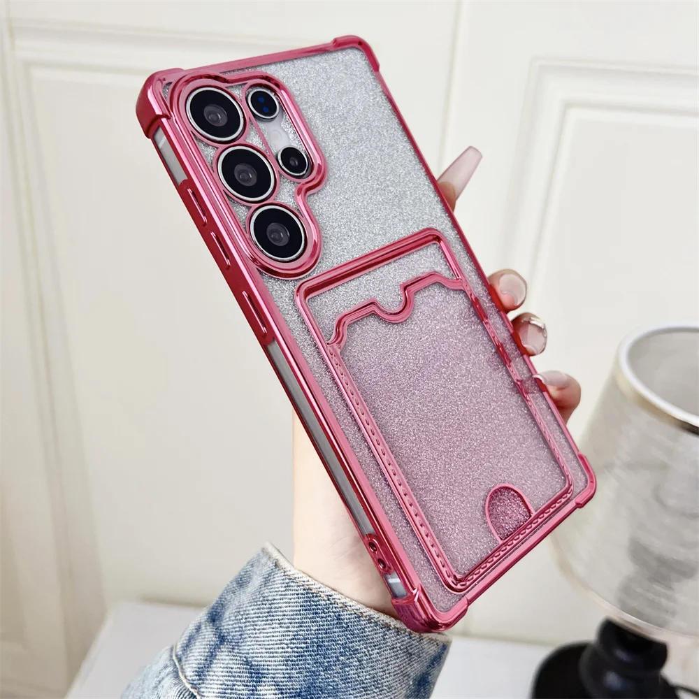 Glitter Gradient Plating Card Holder Phone Case - Stylish and Protective Back Cover