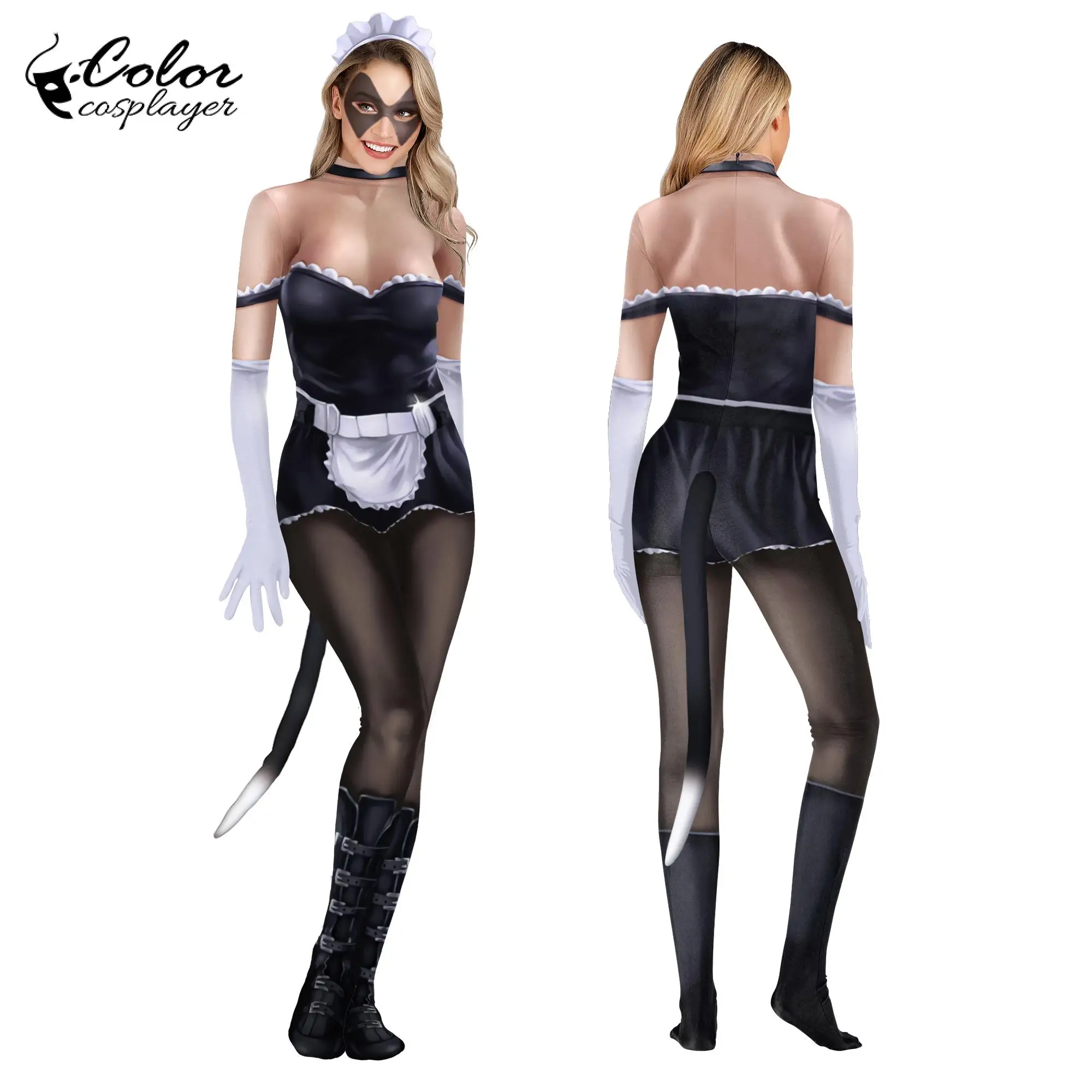 Color Cosplayer New Halloween Costume Sexy Maid Cosplay Costume Printed Carnival Party Zentai Suit Female Full Bondage Bodysuit