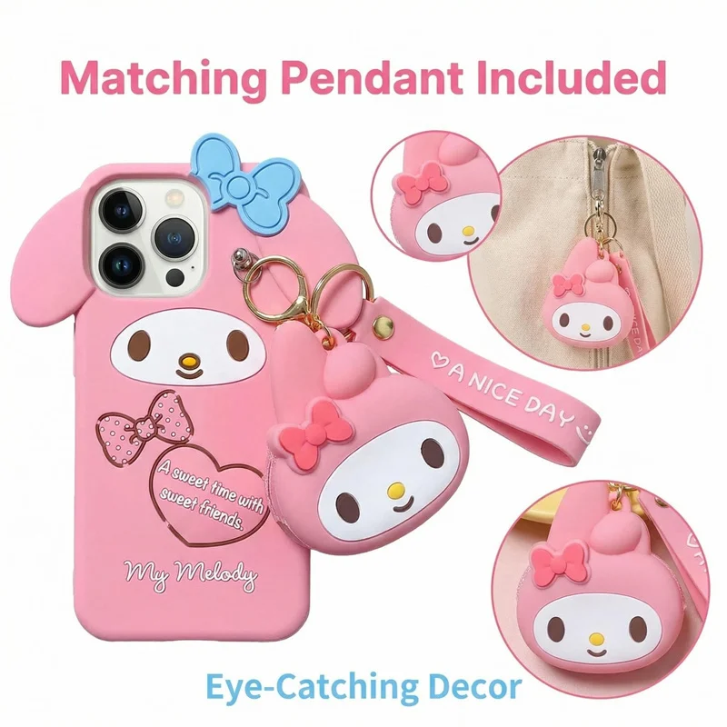 Cute Cartoon My Melody Silicone Phone Case with Key Chain