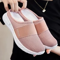 Women's Breathable Casual Slip-On Shoes Spring Summer New Style Flat Heel Cross-Border round Toe Mesh Lined PVC Bottom