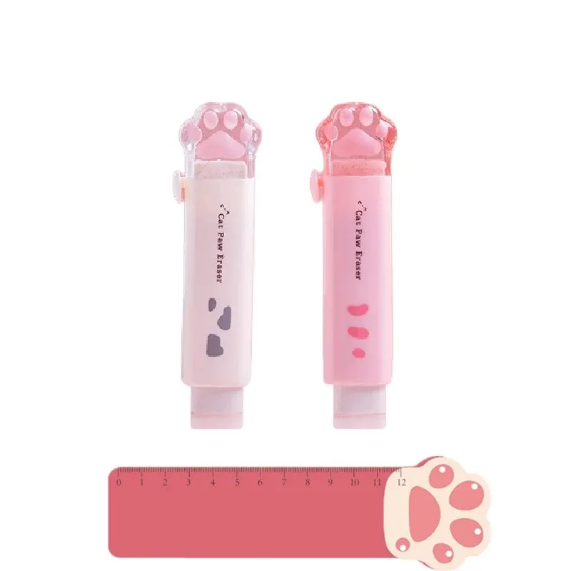 2Pcs Kawaii Erasers Cat Paw Shaped Retractable Erasers Push-pull Rubber Eraser for Kids Students Office School Supplies pencil eraser retractable eraser