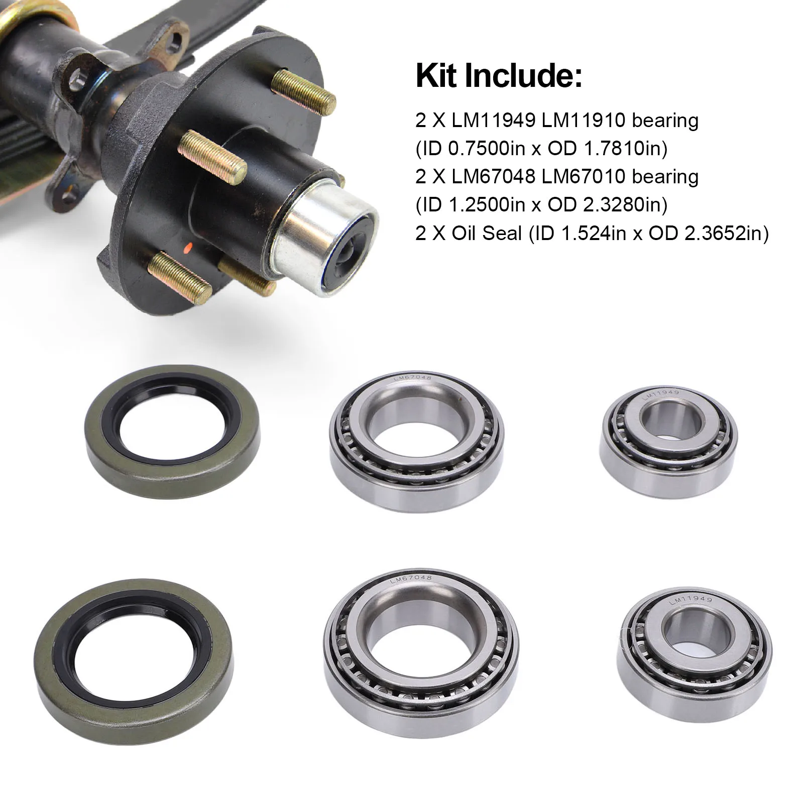 2 Sets Trailer Wheel Hub Bearing Kit With Protector Professional LM11949 LM11910 For 1 1/4in 3/4in Axles