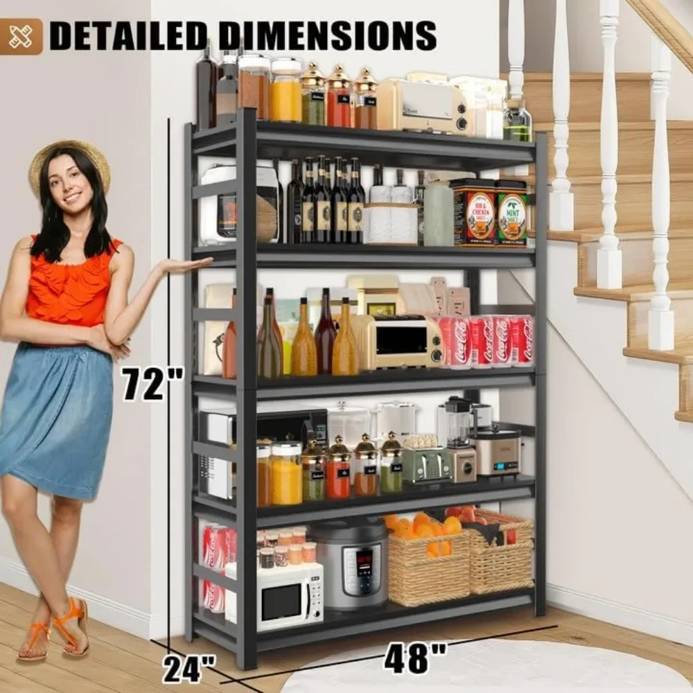 Garage Shelving,24"D x 48"W x 72"H Garage Storage Shelves 3000LBS Heavy Duty Metal Shelf Organizer Storage 5 Tier Adjustable She 3