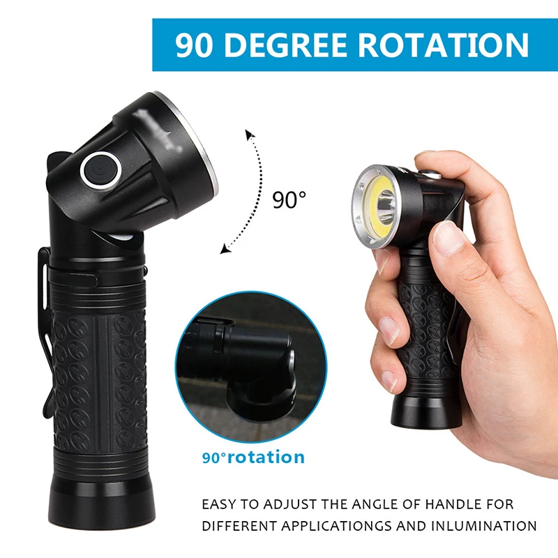 LED Flashlight LED Flashlights Camping Light LED Torch Light T6 + COB 90 Degree Rotating Working Flashlight Powerful LED Torches Lamp Portable White Red Light for Outdoor Camping