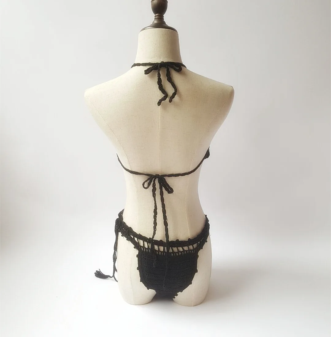 Hand-crocheted Sexy Little Girl Beach Casual Vacation Creative Shell Metal Sequin Embellished Split Body Bikini Set