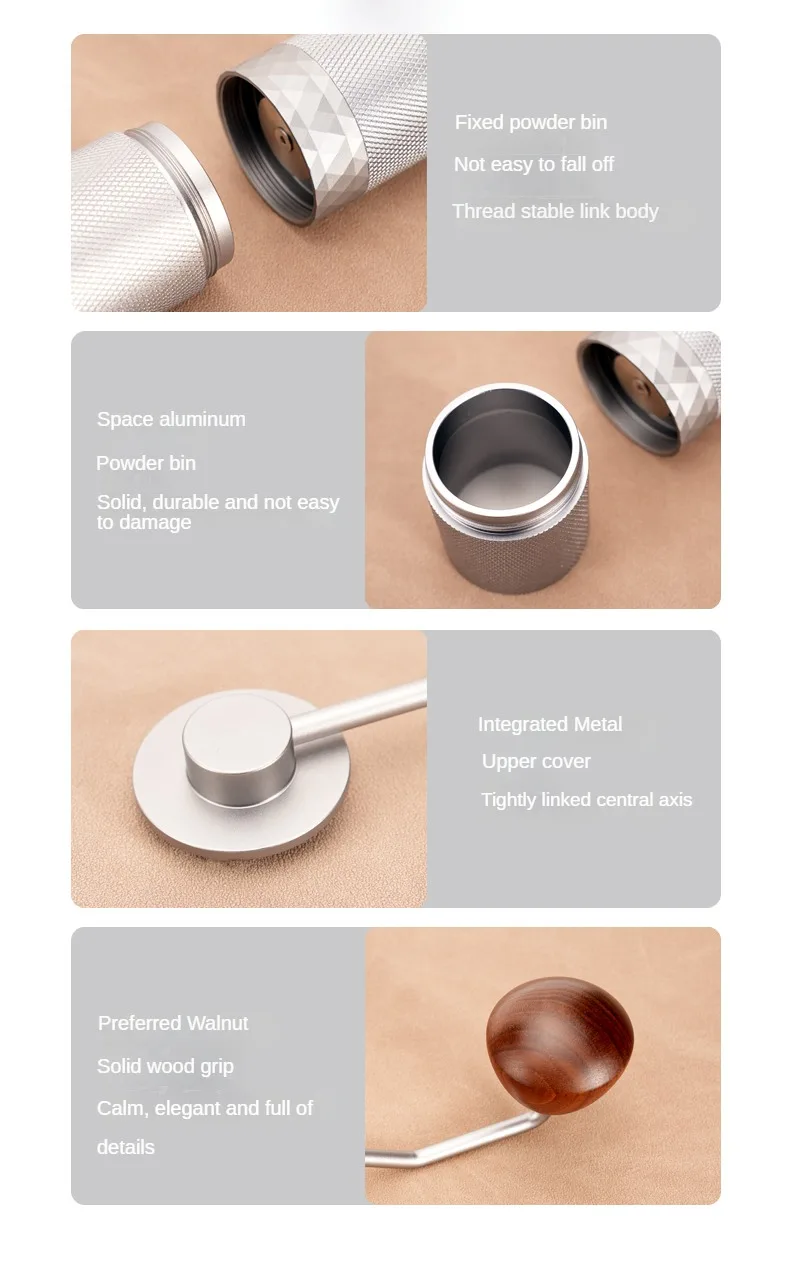 S01e9e0c3d5e741ffb7279f7833d3cefcF External 1.0 Manual Coffee Grinder High Quality Portable Titanium Plated 7 Star Stainless Steel Burr For Espresso Kitchen Tools