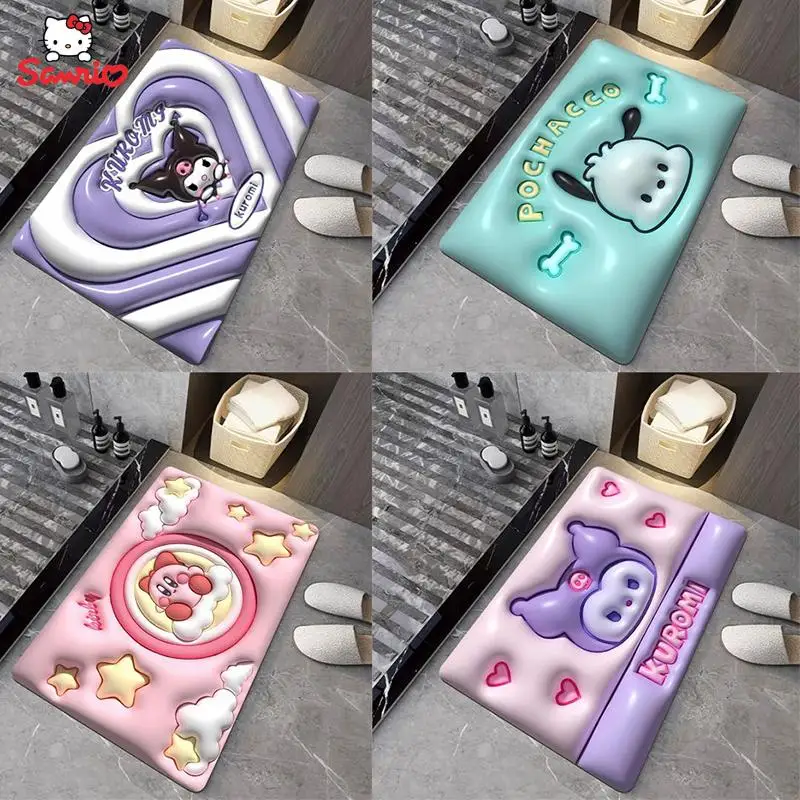 

Original Kuromi Mymelody Hello Kitty Floor Mat Anime Cartoon Sanrio Kirby Bathroom Crystal Velvet Foot Mat 3D Entrance Door Mat