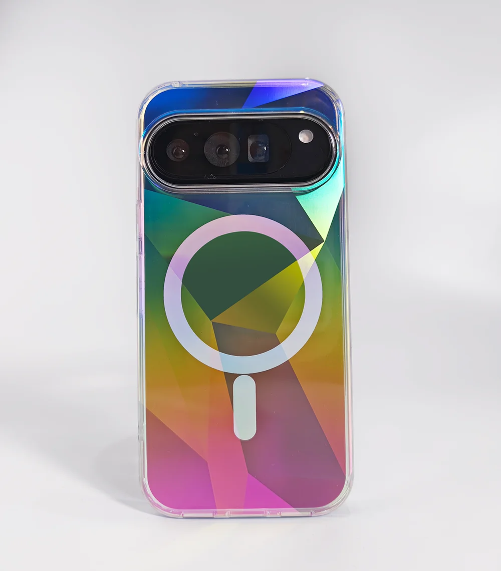 Colorful Magnetic Back Protective Case with Clear Rainbow Design